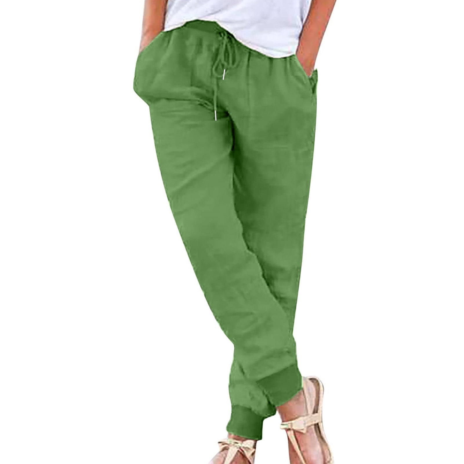Green linen 2025 joggers