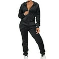 thumbnail image 1 of QUYUON Joggers Set Women Solid Long Sleeve Full Zip up Hoodies Sweatshirts and Sweatpants Sets 2 Piece Outfits Women's Tracksuits Two Piece Sweatshirts Sets Loungewear B-Black XXL, 1 of 7