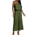 thumbnail image 1 of QUYUON Jumpsuits for Women Summer Casual Loose Sleeveless Spaghetti Strap Wide Leg Pants Jumpsuit Rompers Pleated Cropped Pants One-Piece Lounge Jumpsuits Style J-25, Green XL, 1 of 7