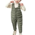 thumbnail image 1 of QUYUON Kids Down Jumpsuits Toddler Baby Boys Girls Round Neck Long Sleeve One-Piece Rompers with Pockets Winter Warm Puffer Coat Outerwear Green 1T, 1 of 6