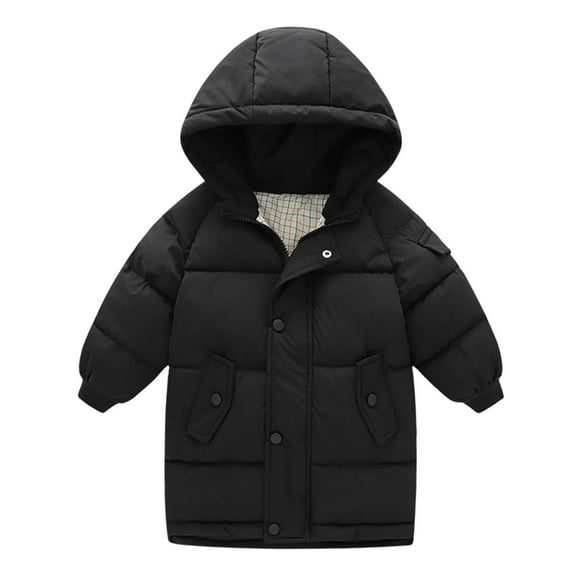 QUYUON Kids Winter Down Coat with Hood Toddler Baby Girls Boys Thick Warm Hooded Puffer Jackets Long Sleeve Full Zip up Windproof Padded Jackets Outerwear Black 3T-4T