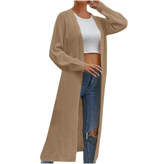 QUYUON Knit Cardigan Sale Long Sleeve Lightweight Cardigan Polyester Plus Size Cardigans Women Cardigan Jacket Style Q-5506 Winter Knit Sweater Outerwear Coat Khaki XL
