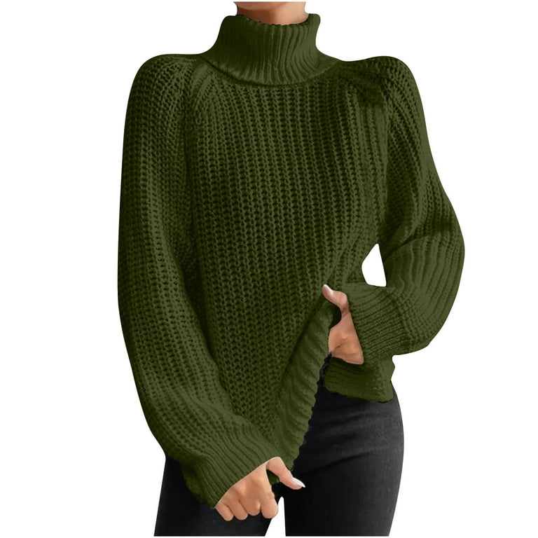 QUYUON Knitted Sweaters for Women Turtleneck Long Sleeve Cable Knit  Sweaters Side Split Hem High Low Tunic Sweater Knitted Pullover Jumper Tops  Casual