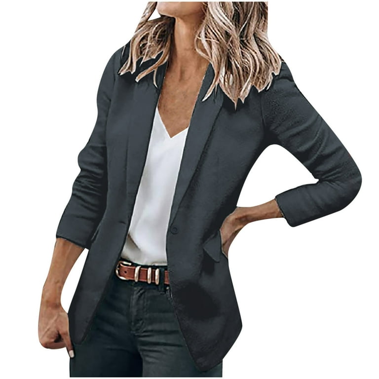 QUYUON Light Jackets for Women Casual Lightweight Blazer Open Front Lapel Long Sleeve Jacket Work Office Blazer for Daily and Work Thermal Lined Jacket Dark Gray XS Walmart