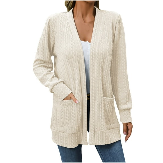 QUYUON Light Weight Cardigan Clearance Long Sleeve Womens Fleece Cardigan Polyester Cardigans Women Cardigan Jacket Style Q-7393 Fall Cardigan Sweater Outerwear Coat White XXL