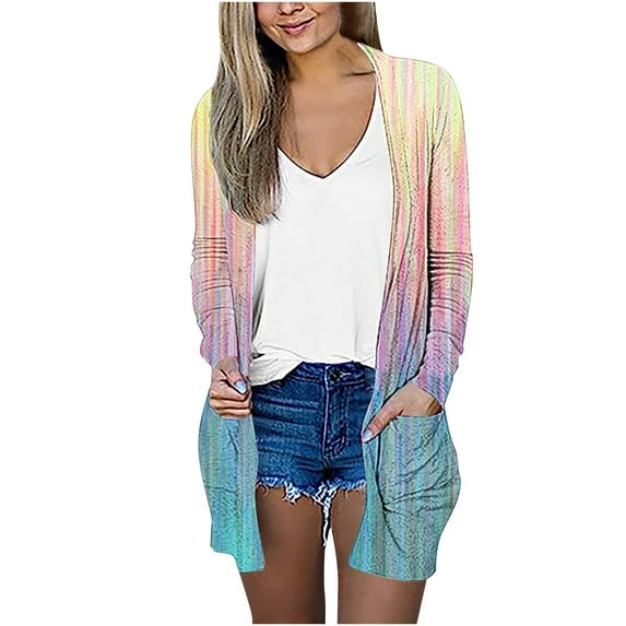 QUYUON Light Weight Cardigan Open Front Summer Clearance Long Sleeve Open Front Cardigan Dressy Cardigans Dresses Pocket Cardigan Jacket Style Q-3125 Fall Cardigan Sweater Outerwear Coat Light Blue XL