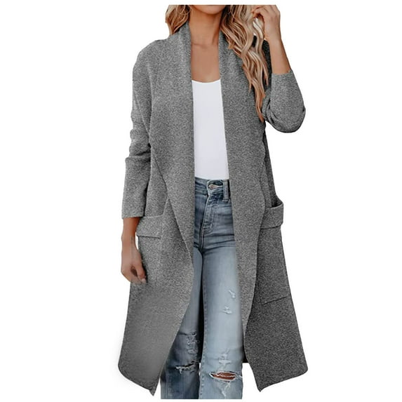 QUYUON Lightweight Summer Cardigan Discount Long Sleeve Cardigan Sweaters for Women Polyester Cardigan Sweaters Women Cardigan Jacket Style Q-6300 Winter Knit Sweater Outerwear Coat Gray XL