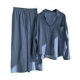 thumbnail image 1 of QUYUON Linen Set for Women 2 Piece Outfits Sets Long Sleeve Button-Down Blouse and Pants Set Pockets Two Piece Outfits Sweatsuit Sets Casual Loose Shirt Wide Leg Pants Trousers Lounge Sets Blue XL, 1 of 8