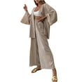 thumbnail image 1 of QUYUON Linen Sets Women 2 Piece Outfits Casual Long Sleeve Open Front Cardigan Wide Leg Pants Sets Solid Color Blouse Shirt and Long Pants Lounge Sets Matching Clothing Beige XXL, 1 of 6