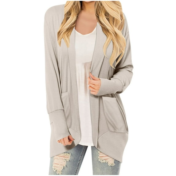 QUYUON Long Knitted Cardigans for Women Deals Long Sleeve Knitted Cardigans Polyester Womens Fall Cardigan Pockets Cardigan Jacket Style Q-11627 Fall Cardigan Sweater Outerwear Coat Khaki M