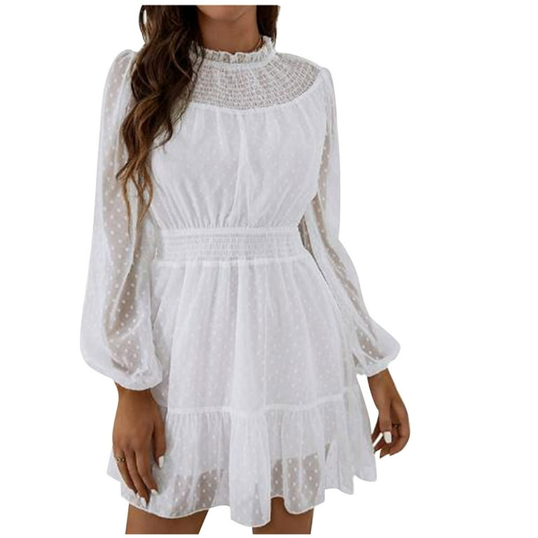QUYUON Long Sleeve Wedding Guest Dresses for Women Clearance White