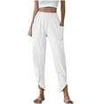 thumbnail image 1 of QUYUON Lounge Pants for Women Sale Casual Wide Leg Pants Solid Elastic Waist Loose Long Pants with Pocket Flowy Pants Women Summer Long Pant Leg Length Casual Style P1424 White S, 1 of 6