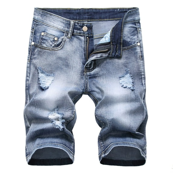 QUYUON Men's Jean Shorts Jean Short Discount Men's Denim Shorts Men's Jeans Shorts Short Pants Casual Summer Jean Shorts Style M-571 , Blue L