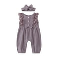 thumbnail image 1 of QUYUON Newborn Baby Lace Rompers Toddler Girls Bow Knot Front Sleeveless Bodysuits Jumpsuits One-Piece Pajamas Sleepwear Button Closure Newborn Infant Baby Girls Clothes Set Purple 12-18 Months, 1 of 8