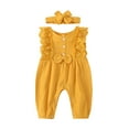 thumbnail image 1 of QUYUON Newborn Baby Lace Rompers Toddler Girls Bow Knot Front Sleeveless Bodysuits Jumpsuits One-Piece Pajamas Sleepwear Button Closure Newborn Infant Baby Girls Clothes Set Yellow 0-6 Months, 1 of 8