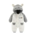 thumbnail image 1 of QUYUON Newborn Hooded Fleece Jumpsuit - Infant Baby Boys Girls Color Block Long Sleeve One-Piece Rompers with Pockets Lightweight Winter Outfits Snap Closure Gray 18 Months, 1 of 2