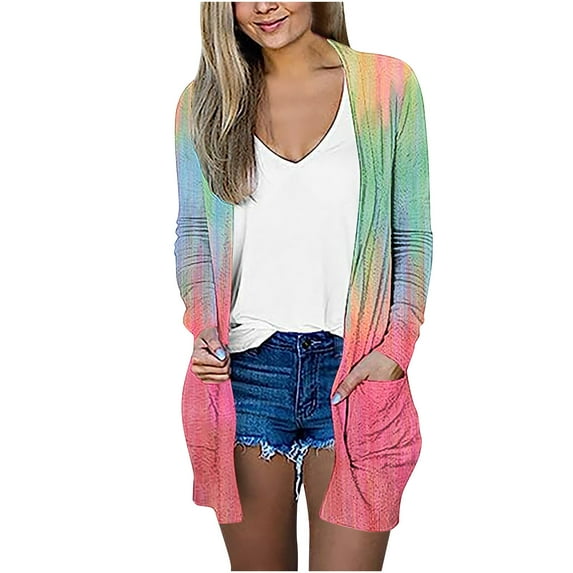 QUYUON Open Front Cardigan Deals Long Sleeve Cardigan with Pockets for Women Oversized Cardigans Women Plus Size Pockets Cardigan Jacket Style Q-3127 Fall Cardigan Sweater Outerwear Coat Pink S