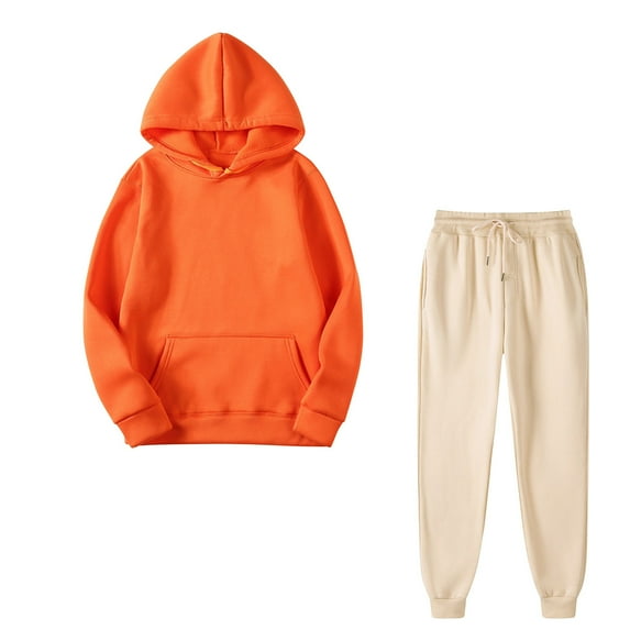 QUYUON Outfits for Women 2 Piece Sets Fall Winter Long Sleeve Drawstring Pullover Hooded Sweatshirts Sweatsuits Sets Jogger Sweatpants Hoodies Sets Sports Tracksuit with Pockets Orange-C L