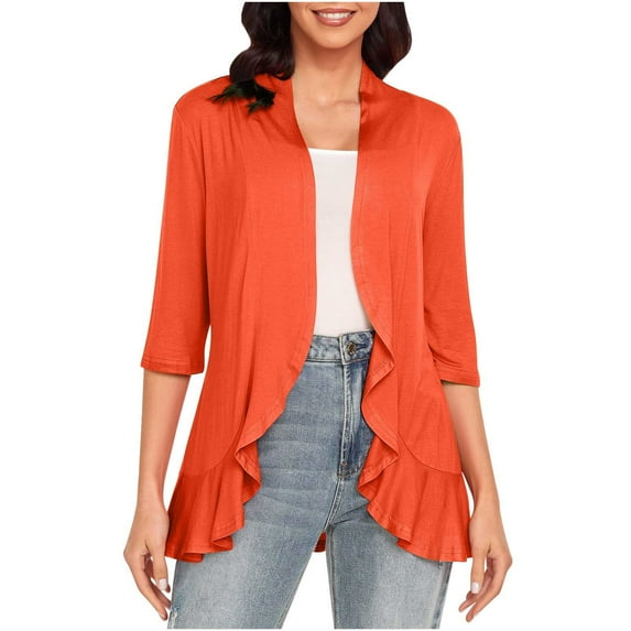 QUYUON Oversized Cardigans for Women Sale Long Sleeve Cardigans Polyester Women's Cardigan Sweaters Cardigan Jacket Style Q-9126 Winter Knit Sweater Outerwear Coat Orange XL