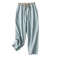 thumbnail image 1 of QUYUON Pajama Pants Women Deals Fashion Solid Buttons Cotton Linen Casual Loose Trouser Wide Leg Pants Loose Pants Women Full Length Pant Leg Activewear Style P1611 Light Blue M, 1 of 6