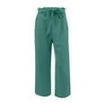 thumbnail image 1 of QUYUON Palazzo Pants for Women Casual Sale Casual Solid Cotton Linen Drawstring Elastic Waist Long Wide Leg Pants Comfy Pants Women Long Pant Leg Length Workwear Style P8732 Green S, 1 of 4
