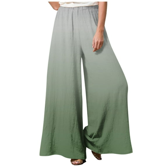 QUYUON Palazzo Pants for Women Deals Fashion Casual Elastic Waist Loose Full Length Pants Work Pants Women Full Length Pant Leg Casual Style P6679 Green S