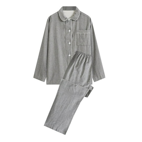 QUYUON Plaid Pajamas Sets Women Casual Long Sleeve Tops Sleepwear Soft Button-Down Blouse Shirt Nightwear Loungewear Pjs Set Two Piece Outfits Homewear Gray-I L