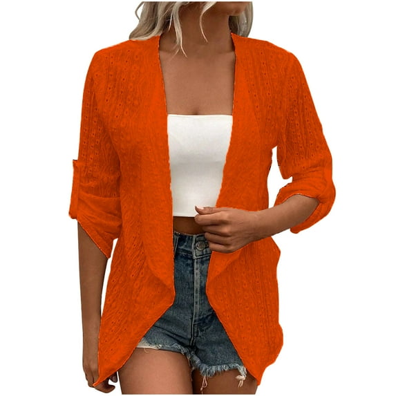 QUYUON Plus Size Cardigan Sweater Sale Long Sleeve Long Sweater Cardigan Women Polyester Womens Fall Cardigan Sweaters Cardigan Jacket Style Q-10810 Winter Knit Sweater Outerwear Coat Orange M