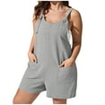 thumbnail image 1 of QUYUON Plus Size Jumpsuits for Women Casual Straps Sleeveless Scoop Neck Tank Tops Rompers Shorts Fashion Overalls Loose Fit Summer Short Jumpsuits with Pockets, Style 413 Gray XXL, 1 of 7