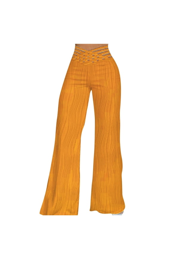 Plus Size Pants for Women Fashion Summer Dressy Pants Wide Leg Cotton Linen Elastic Waist Solid Color Wide Leg Pants Palazzo Pants for Women Dressy Cargo Pant Style N-7668 Yellow XL