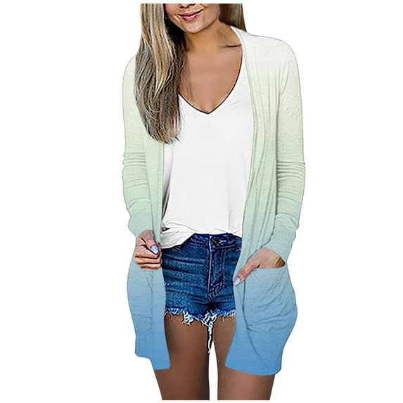 QUYUON Plus Size Womens Cardigan Sweaters Sale Long Sleeve Long Sleeve Open Front Cardigan Casual Cardigans Women Cardigan Jacket Style Q-8070 Winter Knit Sweater Outerwear Coat Light Blue XXL