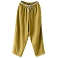 thumbnail image 1 of QUYUON Plus Size Yoga Pants for Women Fashion Women Plus Size Drawstring Casual Solid Elastic Waist Pocket Loose Pants Loose Pants for Women Summer Skinny Pant Style N-3687 Yellow M, 1 of 1