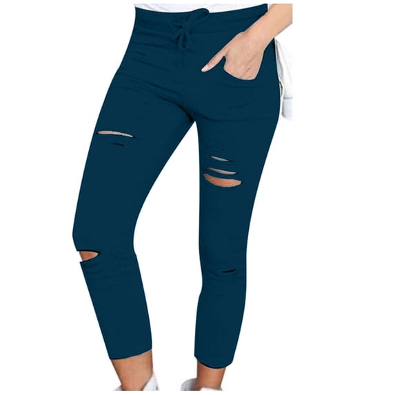 QUYUON Pull on Pants for Women Fitting Solid Color Pencil Pants Leggings Casual Pants Women Sweat Pants Full Pant Leg Length Track Pants Pant Style N-1625 Light Blue 4XL