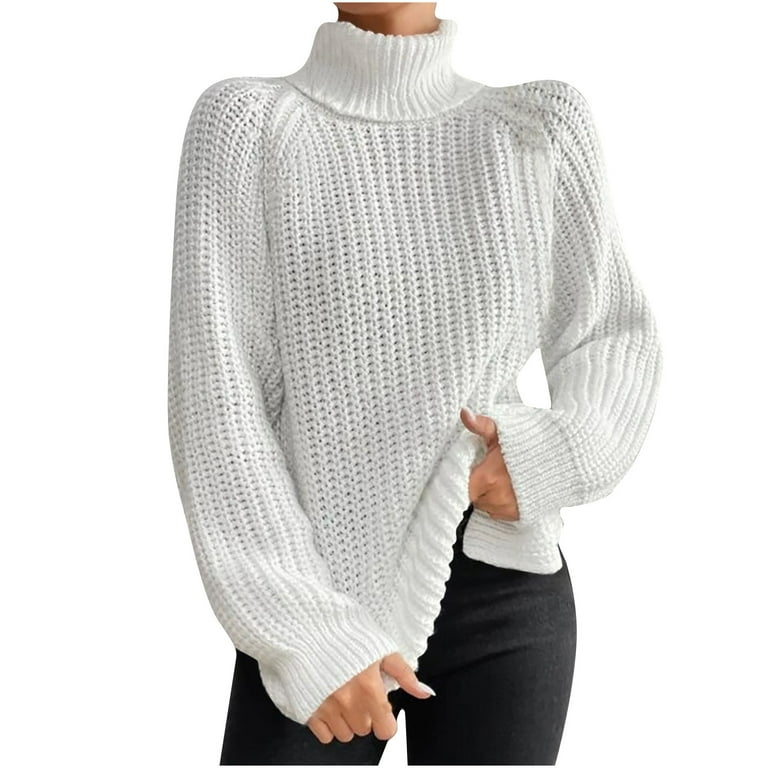 QUYUON Pullover Sweaters for Women Turtleneck Long Sleeve Cable Knit  Sweaters Side Split Hem High Low Tunic Sweater Knitted Pullover Jumper Tops