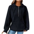 thumbnail image 1 of QUYUON Quarter Zipper Hoodies Sweatshirts Women Half Zip Pullover Sweaters Tops Drawstring Casual Long Sleeve Hooded Sweatshirt Pocket Ladies Fall Sweatshirts Winter Warm Coat Dark Blue L, 1 of 5