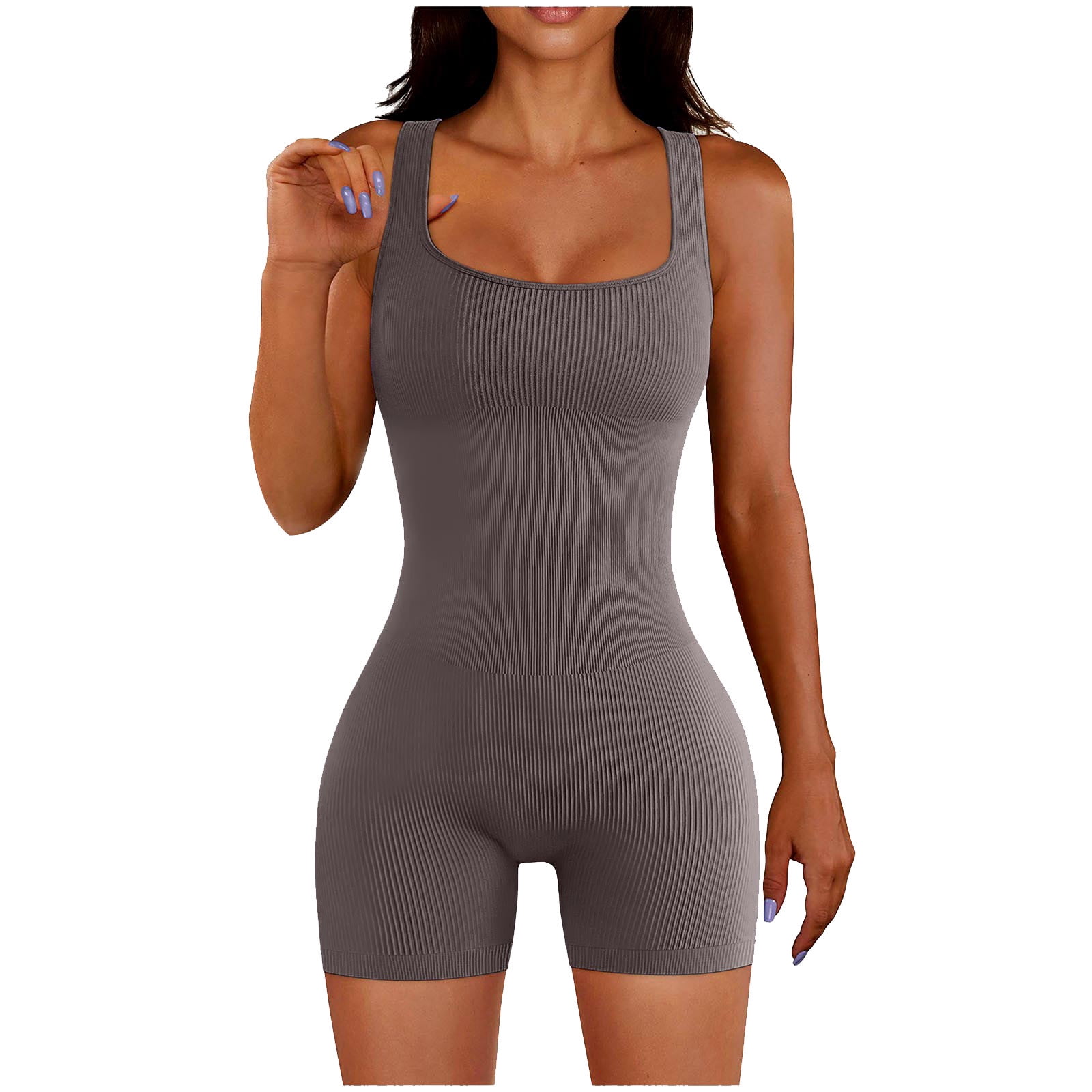 QUYUON Ribbed Jumpsuit for Women Shorts Yoga Rompers Seamless Workout