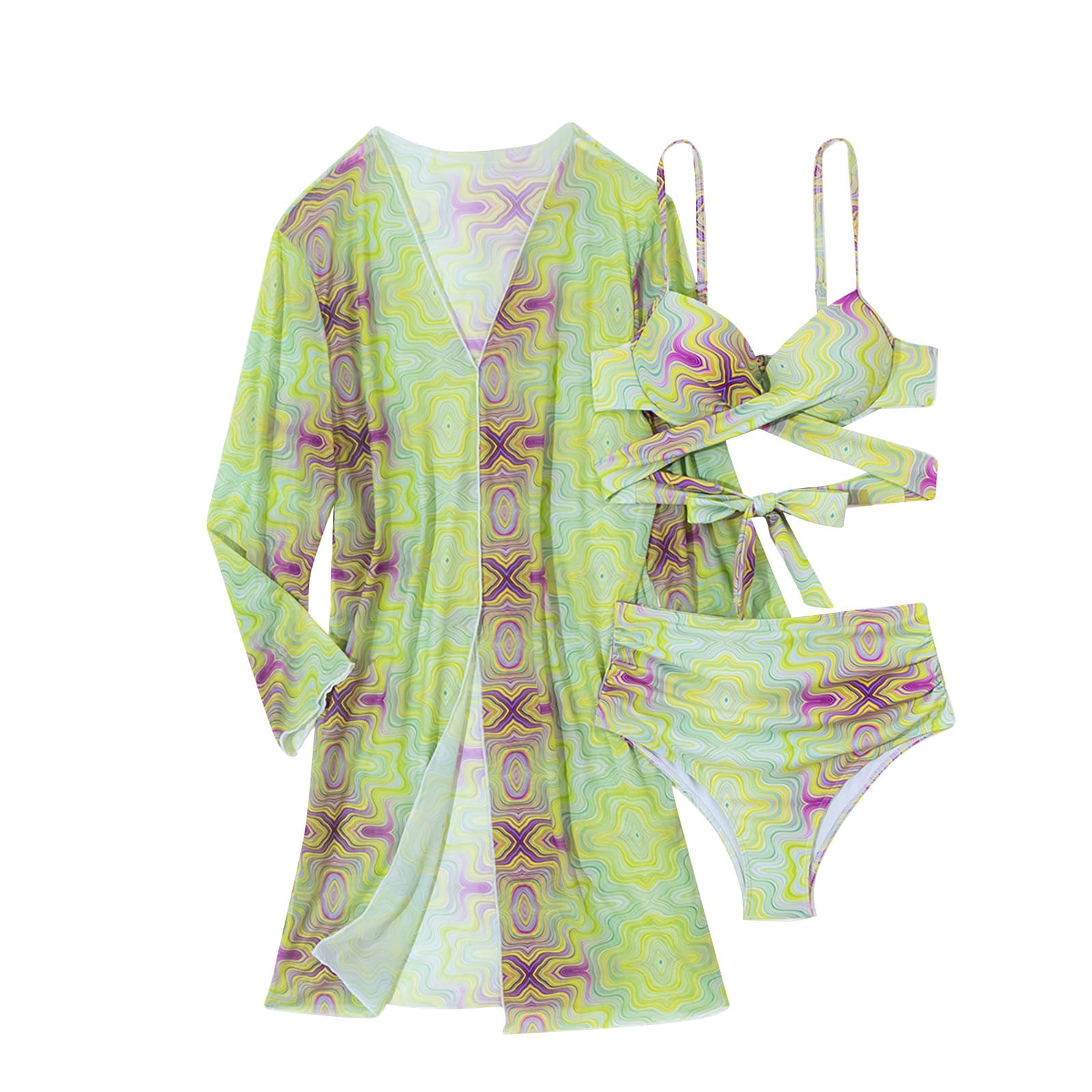 QUYUON Shapewear Swimsuits for Women 3 Piece Floral Print Bikini Sets Bow Knot Bathing Suit with