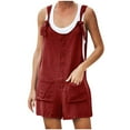 thumbnail image 1 of QUYUON Short Jumpsuits for Women Front Button Pockets Tie Straps Loose Fit Jumpsuit Shorts Women's Casual Summer Cotton Linen Rompers Fashion Overalls Bodysuit, Style 216 Wine XXL, 1 of 7
