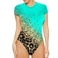 thumbnail image 1 of QUYUON Short Sleeve Bodysuit for Women Summer Short-Sleeved Crew Neck T Shirt Bodysuit Jumpsuits Leopard Print One-Piece Thong Bodysuit Fashion Rompers Women's Bodysuit Tops , Style 931 Green XL, 1 of 6