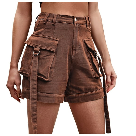 QUYUON Shorts Womens Lounge Shorts Women Pull on Shorts Ladies Running Shorts for Women Cargo Shorts Pants Style S-1710 Workout Shorts for Female Gym Women's Hiking Shorts Brown S