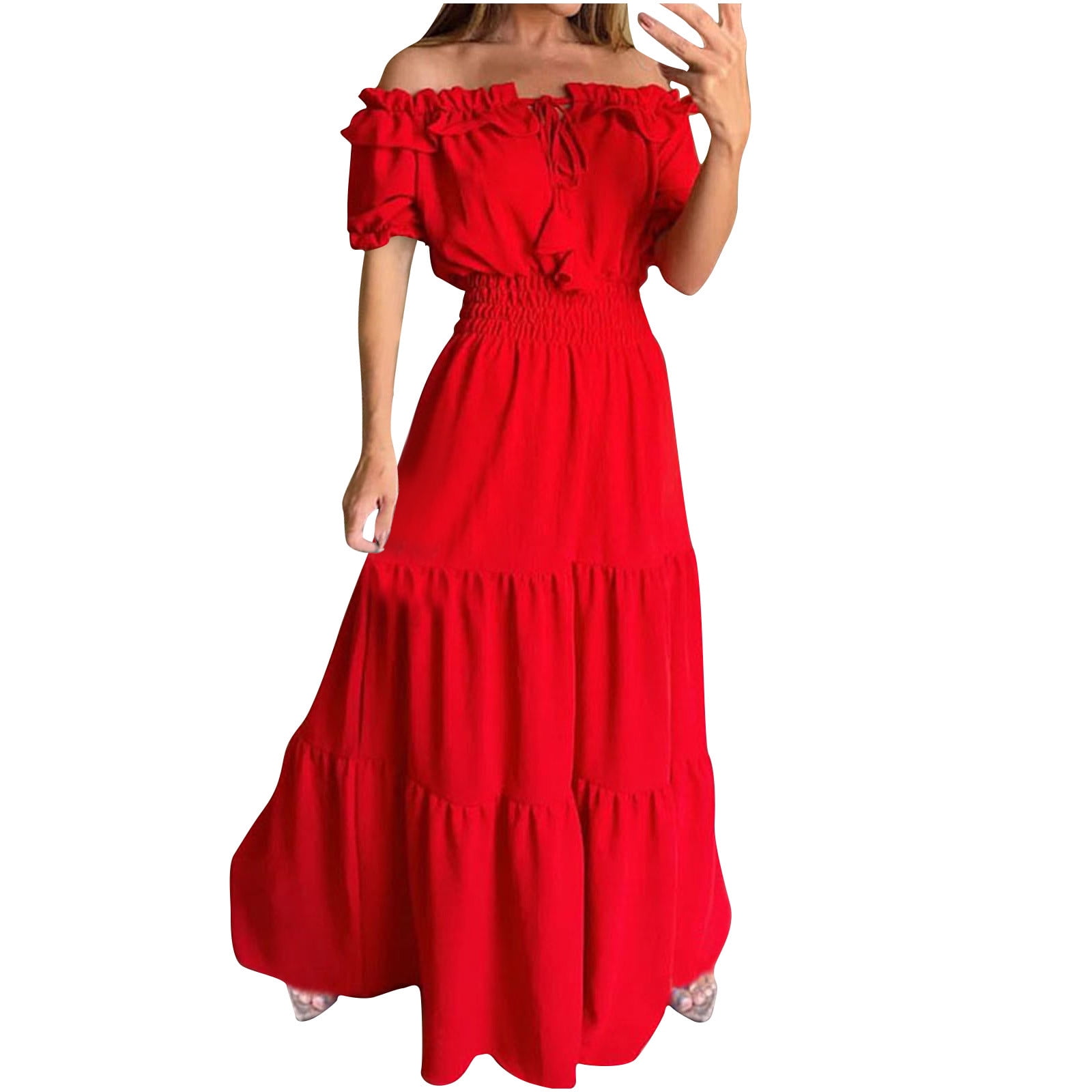 knee length dresses for ladies Off Shoulder Maxi Dress with Ruffle main image 1