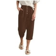 thumbnail image 1 of QUYUON Skinny Capris for Women Fashion Solid Color Comfortable Casual Pocket Cotton And Linen Capris Womens Workout Capris Female Capris Style Q809 , Coffee Large, 1 of 8
