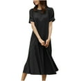 thumbnail image 1 of QUYUON Summer Linen Dresses for Women 2023 Casual Round Neck Short Sleeve Ruffle Midi Dress Asymmetrical Tunic T-Shirt Sundress Ruffle A-Line Flowy Dress Evening Party Dress Style D-275 Black M, 1 of 6