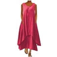 thumbnail image 1 of QUYUON Summer Maxi Dresses Women’s Plus Size Ruched Button up V Neck Sleeveless Tank Dress Casual Loose Linen Long Dress with Pockets A-Line Asymmetrical Dress Watermelon Red S, 1 of 5