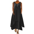 thumbnail image 1 of QUYUON Summer Maxi Dresses Women’s Plus Size Ruched Button up V Neck Sleeveless Tank Dress Casual Loose Linen Long Dress with Pockets A-Line Asymmetrical Dress Black S, 1 of 5