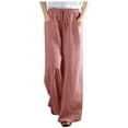 thumbnail image 1 of QUYUON Summer Pants for Women Cotton Linen Loose Drawstring Belt Casual Wide Leg Pants Women Workout Pants Full Pant Leg Length Skinny Pant Style N-2379 Pink XL, 1 of 5