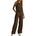 thumbnail image 1 of QUYUON Summer Sets Women 2 Piece Outfits Sleeveless Crop Tops and Cropped Wide Leg Pants Sets Solid Color Ladies V-Neck T Shirt and Long Pants Two Piece Loungewear Sets Style TW-77 Coffee S, 1 of 6