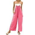 thumbnail image 1 of QUYUON Sweat Pants for Womens Discount Ladies Summer Sleeveless Backless Loose Long Playsuits Rompers Jumpsuit Womens Long Pants Long Pant Leg Length Activewear Style P5286 Hot Pink L, 1 of 9