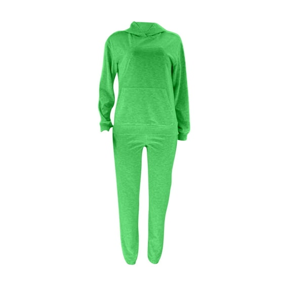 QUYUON Sweat Sets for Women 2 Piece Outfits Hooded Sweatshirt Tracksuit Jogger Sweatpants Sweatsuits Sets Elastic Waist Pants Hoodies Sets Solid Color Matching Sets Loungewear Green L