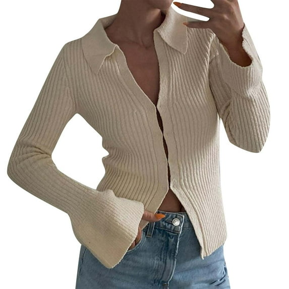 QUYUON Sweater Cardigan Women Clearance Long Sleeve 3/4 Sleeve Cardigan for Women Womens Plus Size Cardigan Sweaters Cardigan Jacket Style Q-11997 Fall Cardigan Sweater Outerwear Coat Beige S
